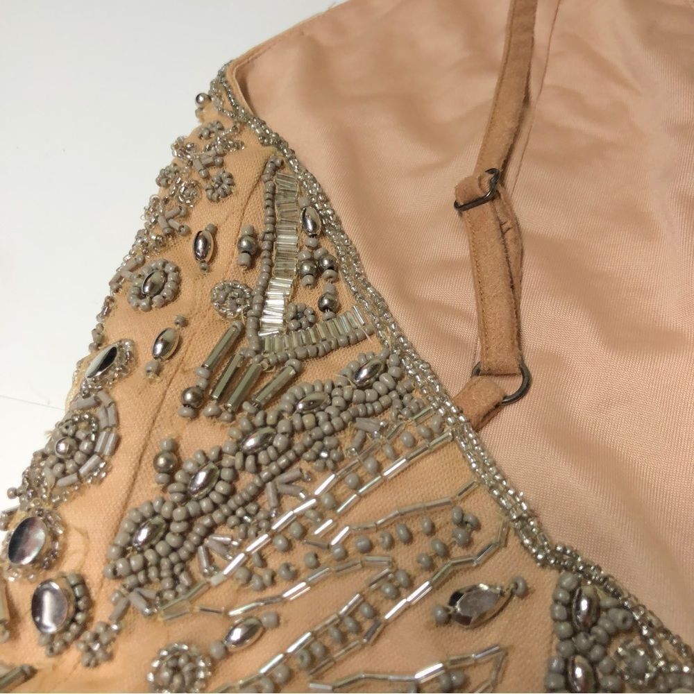 X by NBD Pandora Romper Champagne Allover Beading Plunging Lace Up Festival - Picture 11 of 15